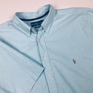 Ralph Lauren Mens XLT Tall Light Blue Oxford Short Sleeve Button Down Shirt Logo